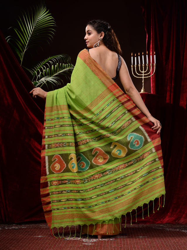 Green Pure Cotton Hand Woven Jamdani work Handloom Saree