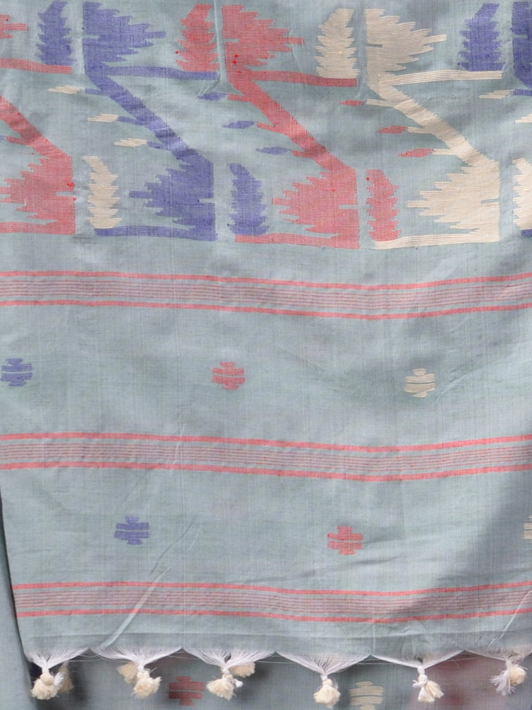 Light Blue Pure Cotton Hand Woven Jamdani work Handloom Saree