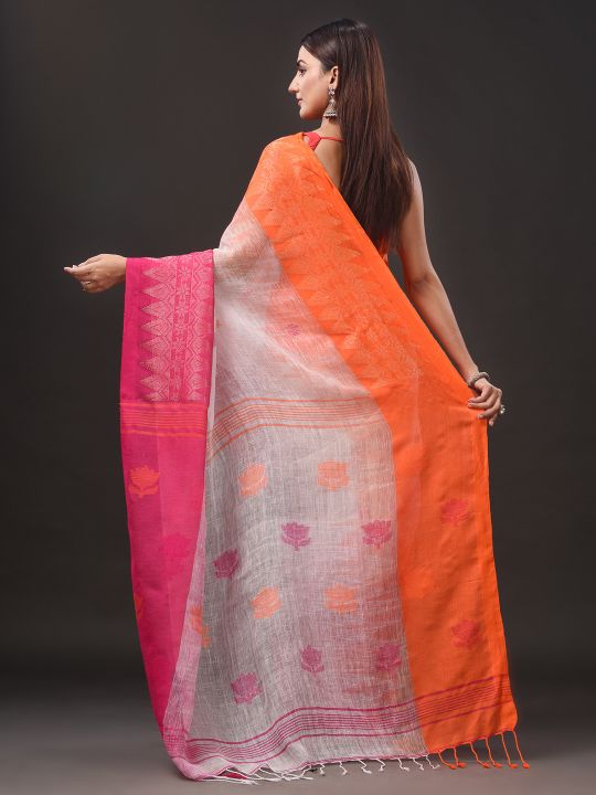 Pure Linen Handwoven Jamdani Work Saree