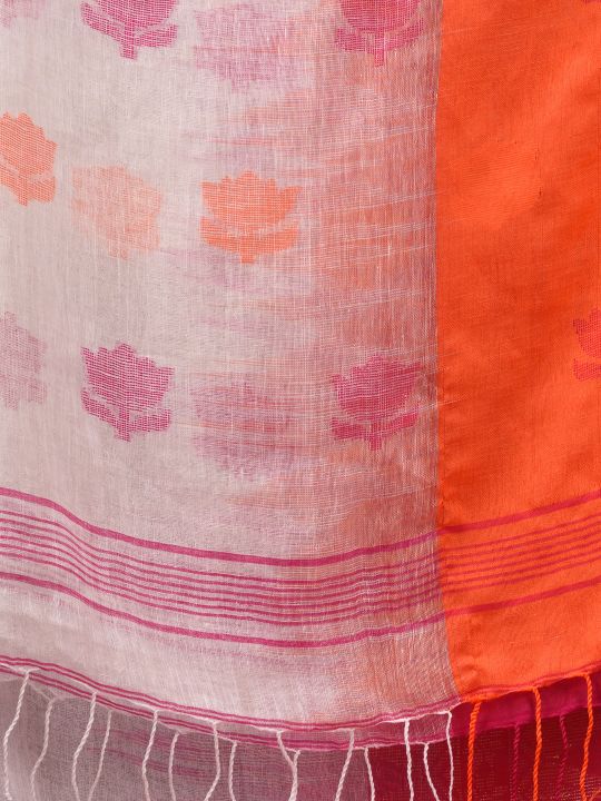 Pure Linen Handwoven Jamdani Work Saree