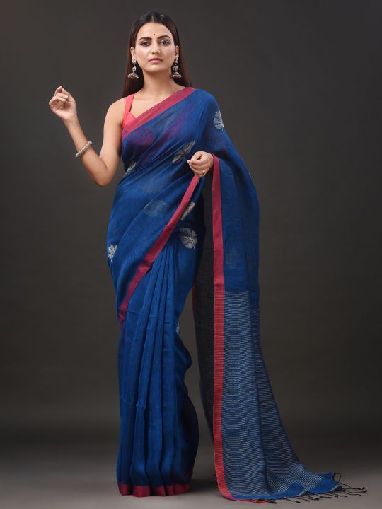 Pure Linen Handwoven Zari Work Saree