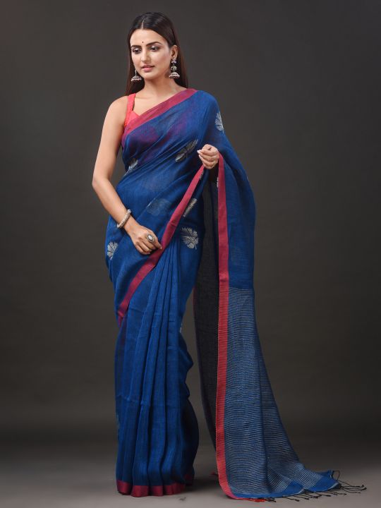 Pure Linen Handwoven Zari Work Saree