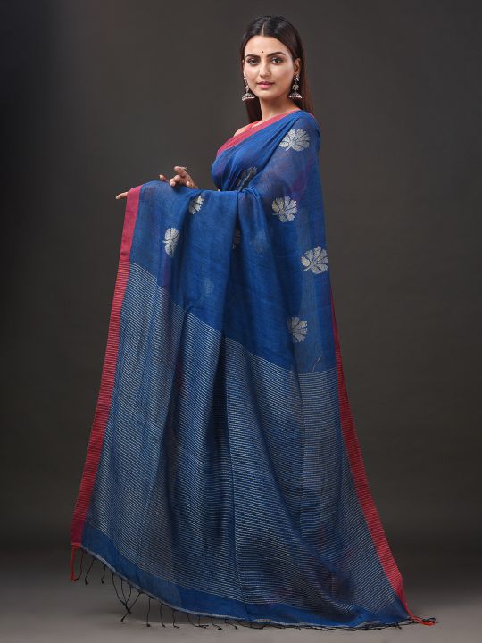 Pure Linen Handwoven Zari Work Saree