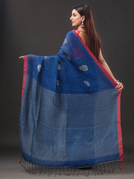 Pure Linen Handwoven Zari Work Saree