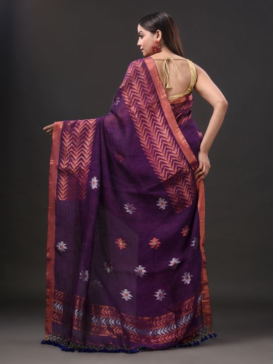 Pure Linen Handwoven Zari Work Saree