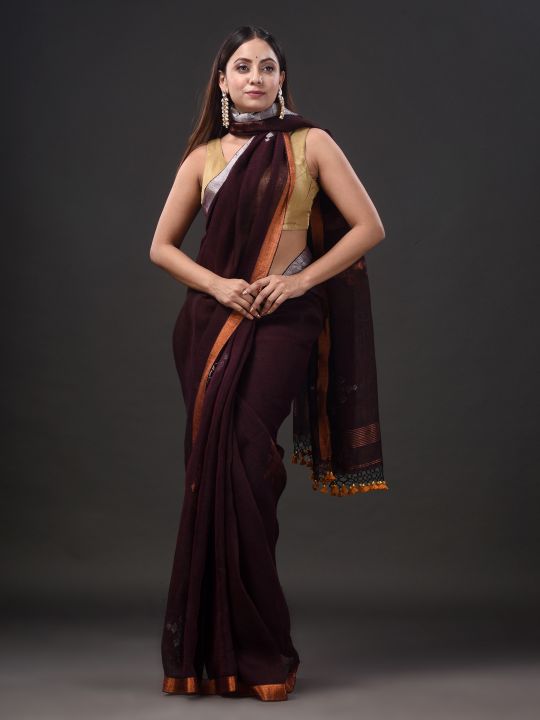 Pure Linen Handwoven Zari Work Saree