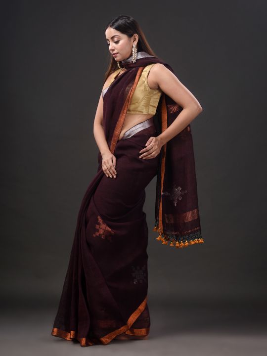 Pure Linen Handwoven Zari Work Saree