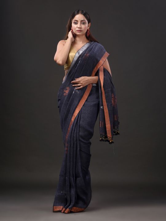 Pure Linen Handwoven Zari Work Saree