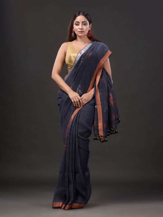 Pure Linen Handwoven Zari Work Saree