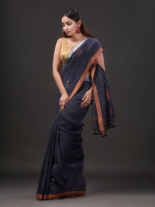 Pure Linen Handwoven Zari Work Saree