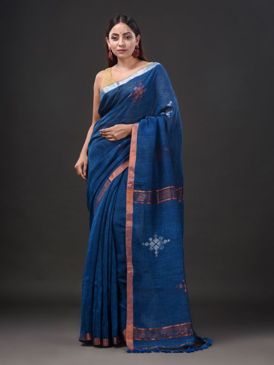 Pure Linen Handwoven Zari Work Saree