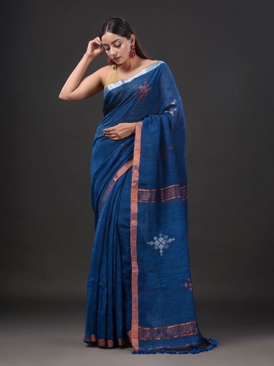 Pure Linen Handwoven Zari Work Saree