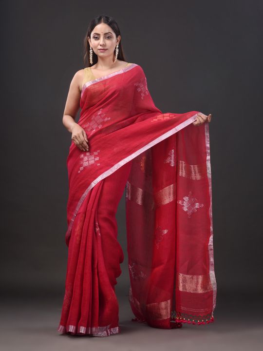 Pure Linen Handwoven Zari Work Saree