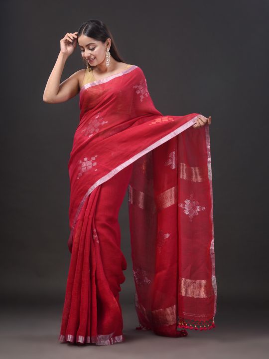 Pure Linen Handwoven Zari Work Saree