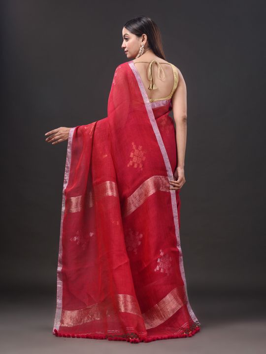 Pure Linen Handwoven Zari Work Saree