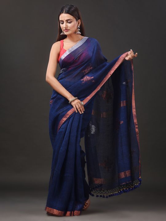 Pure Linen Handwoven Zari Work Saree