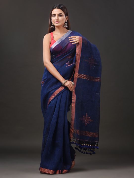 Pure Linen Handwoven Zari Work Saree