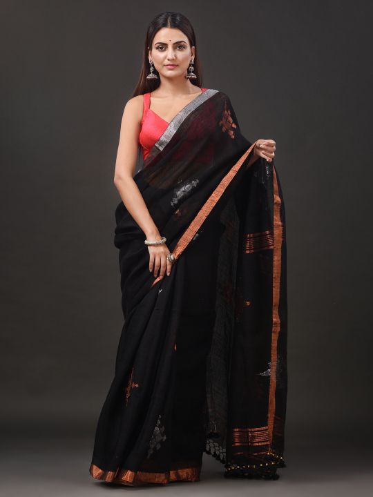 Pure Linen Handwoven Zari Work Saree