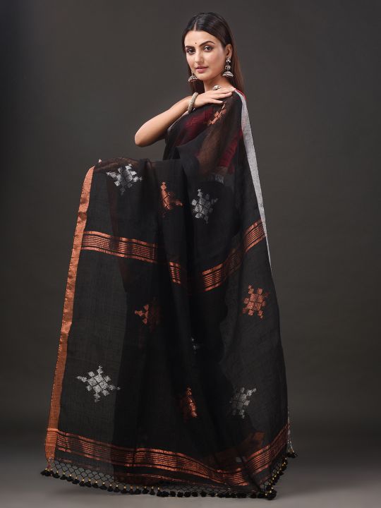 Pure Linen Handwoven Zari Work Saree