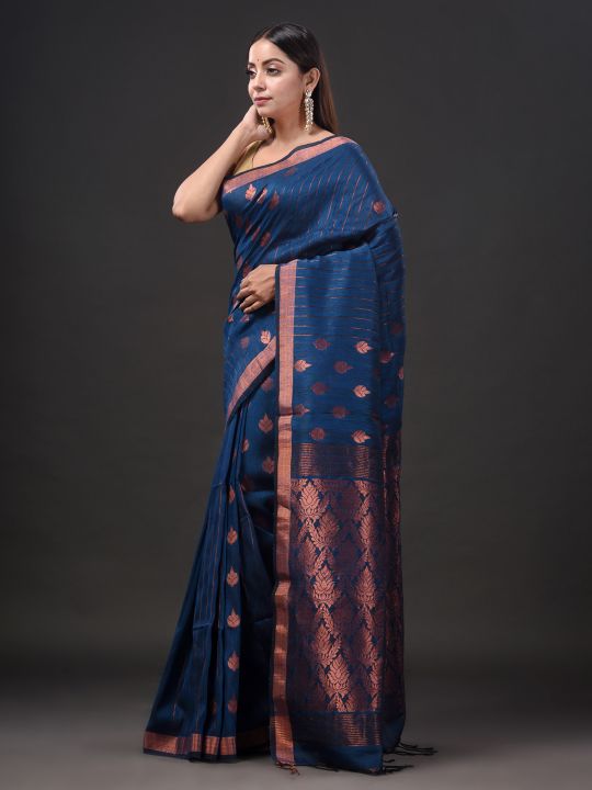 Pure Linen Handwoven Zari Work Saree