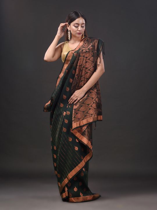 Pure Linen Handwoven Zari Work Saree