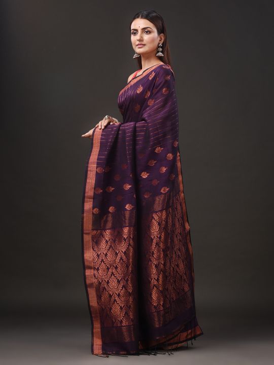 Pure Linen Handwoven Zari Work Saree