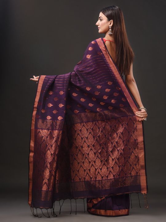 Pure Linen Handwoven Zari Work Saree