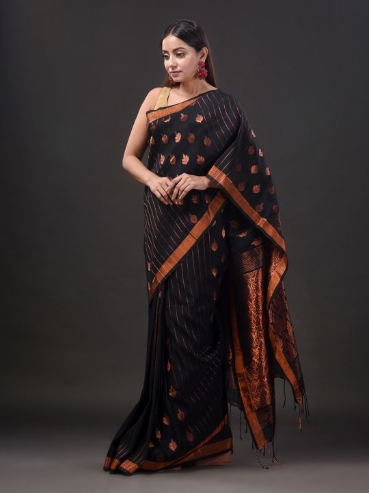 Pure Linen Handwoven Zari Work Saree