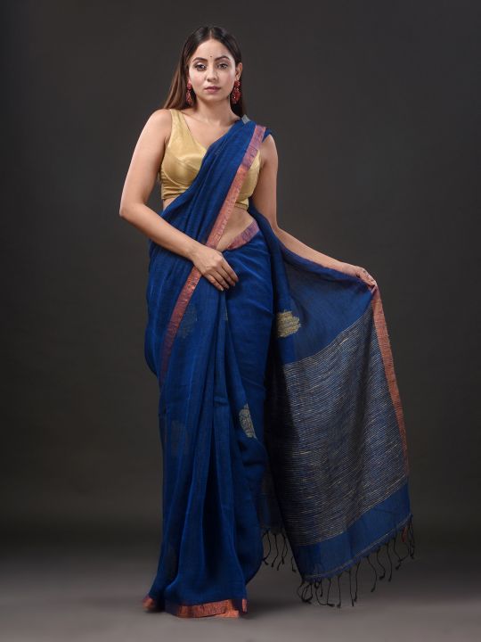 Pure Linen Handwoven Zari Work Saree