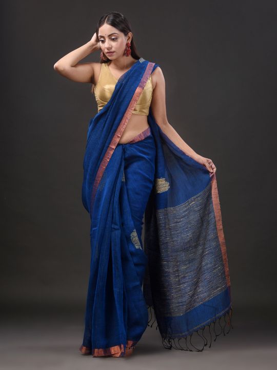 Pure Linen Handwoven Zari Work Saree