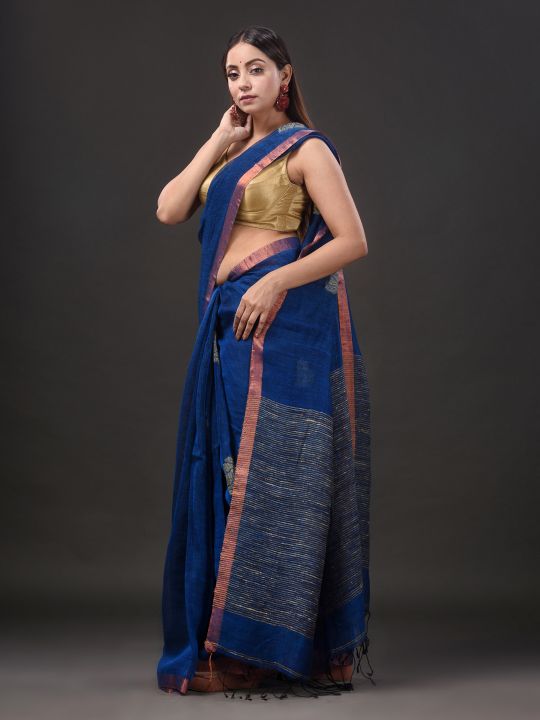 Pure Linen Handwoven Zari Work Saree