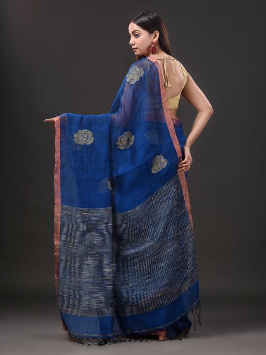 Pure Linen Handwoven Zari Work Saree