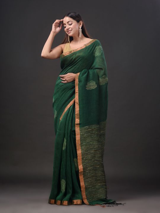 Pure Linen Handwoven Zari Work Saree