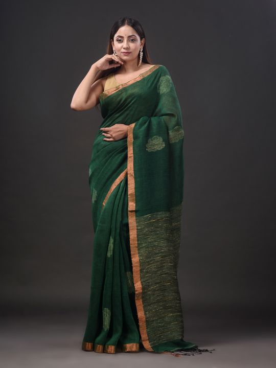 Pure Linen Handwoven Zari Work Saree