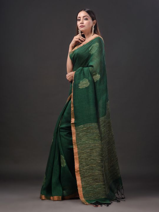 Pure Linen Handwoven Zari Work Saree