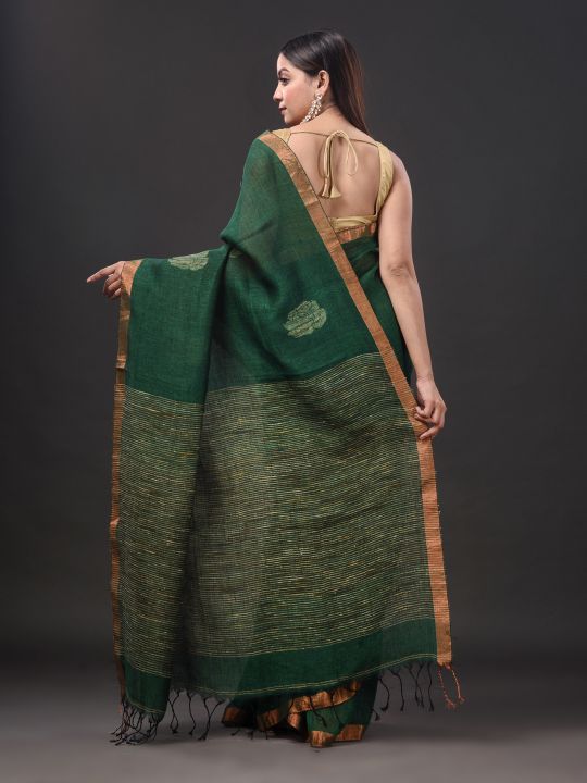 Pure Linen Handwoven Zari Work Saree