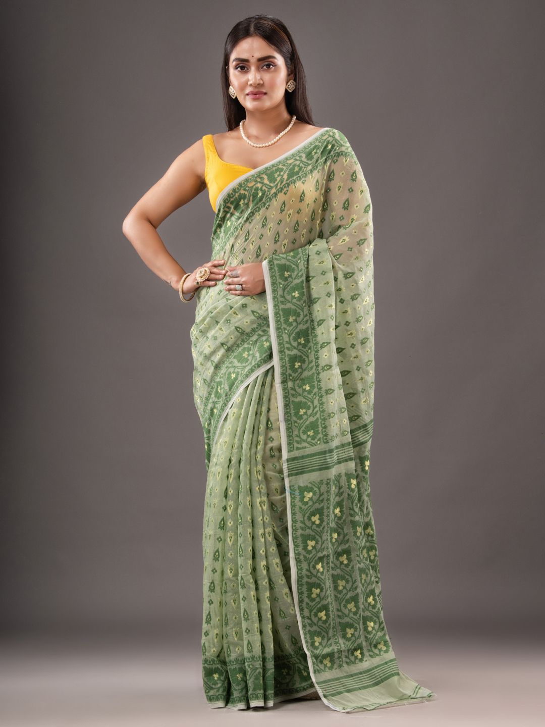 Silk Cotton  buti work  Jamdani Saree