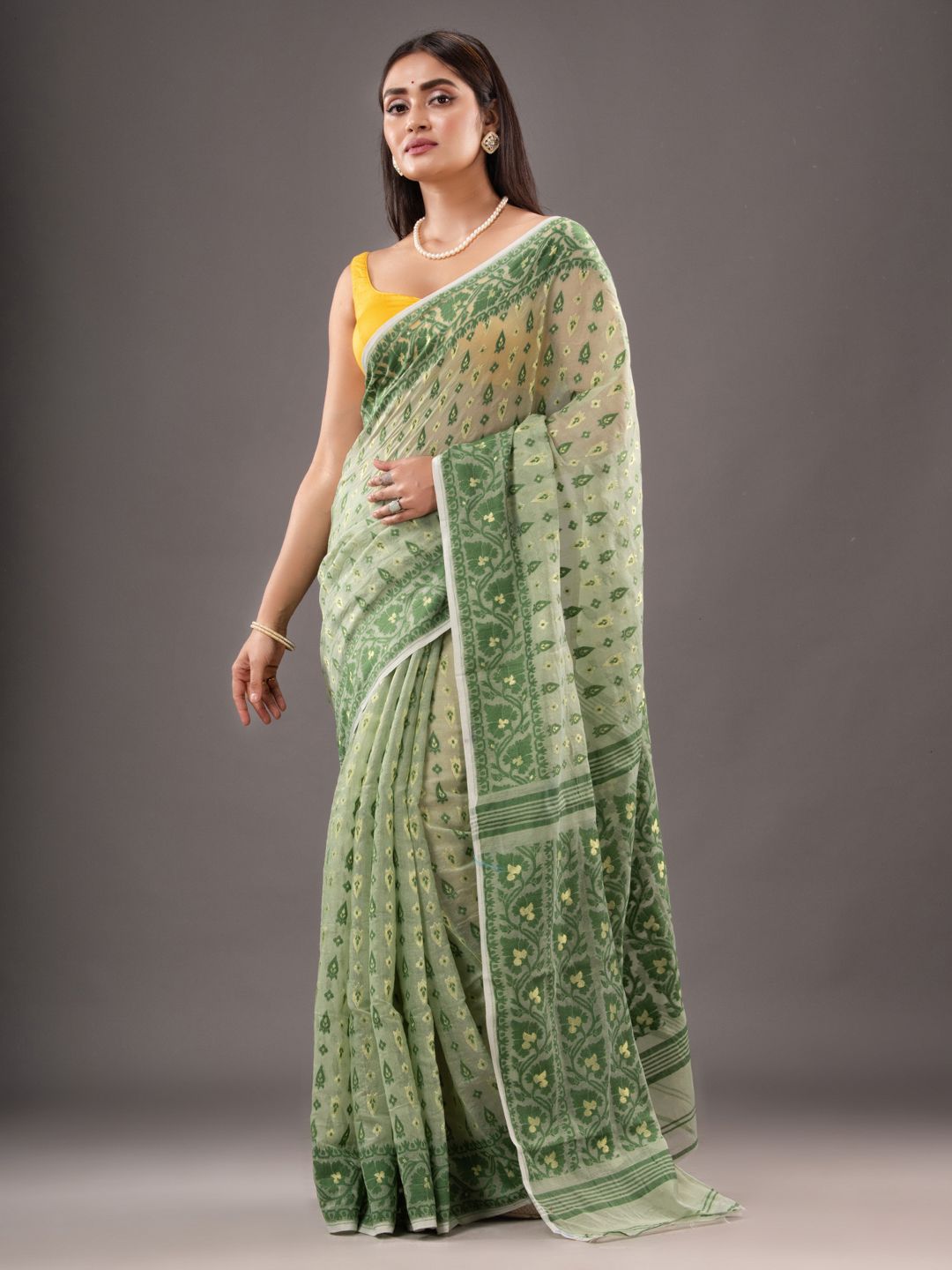 Silk Cotton  buti work  Jamdani Saree