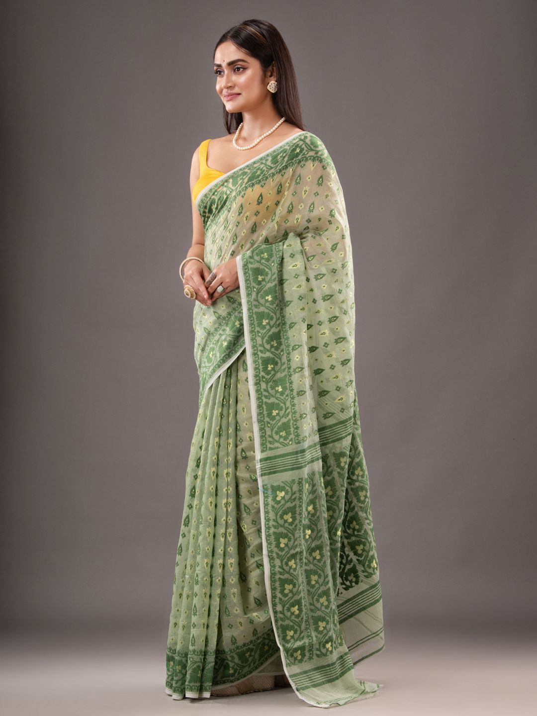 Silk Cotton  buti work  Jamdani Saree