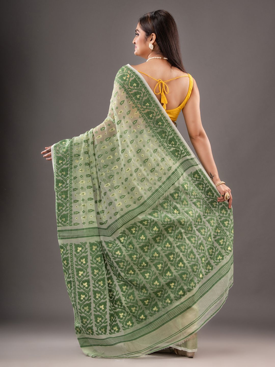 Silk Cotton  buti work  Jamdani Saree