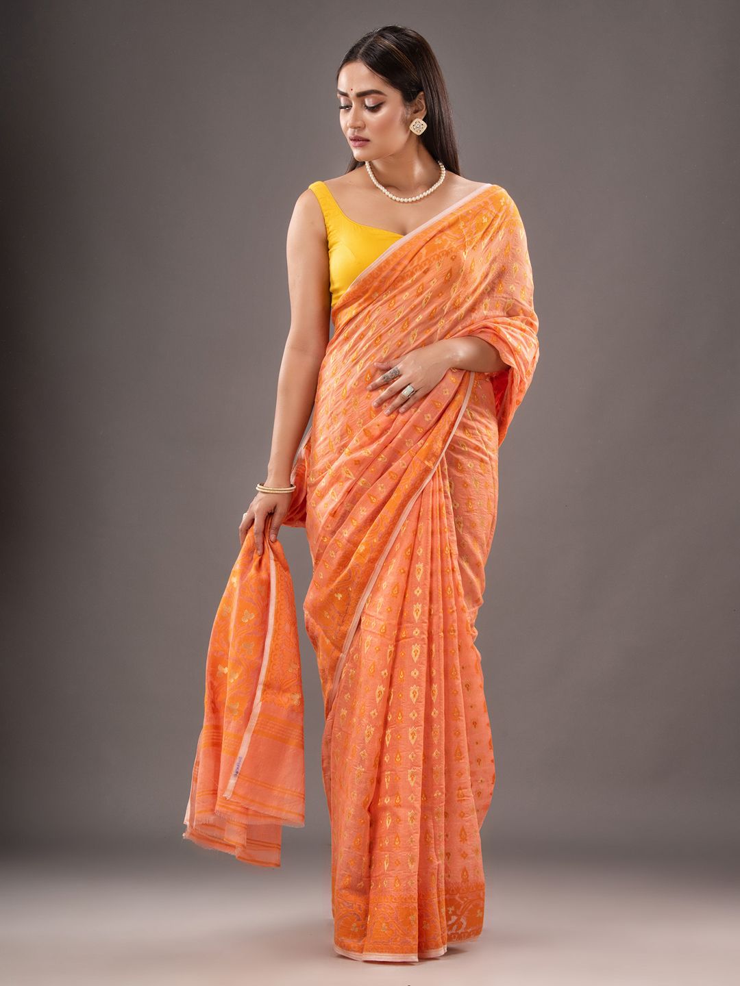 Silk Cotton  buti work  Jamdani Saree