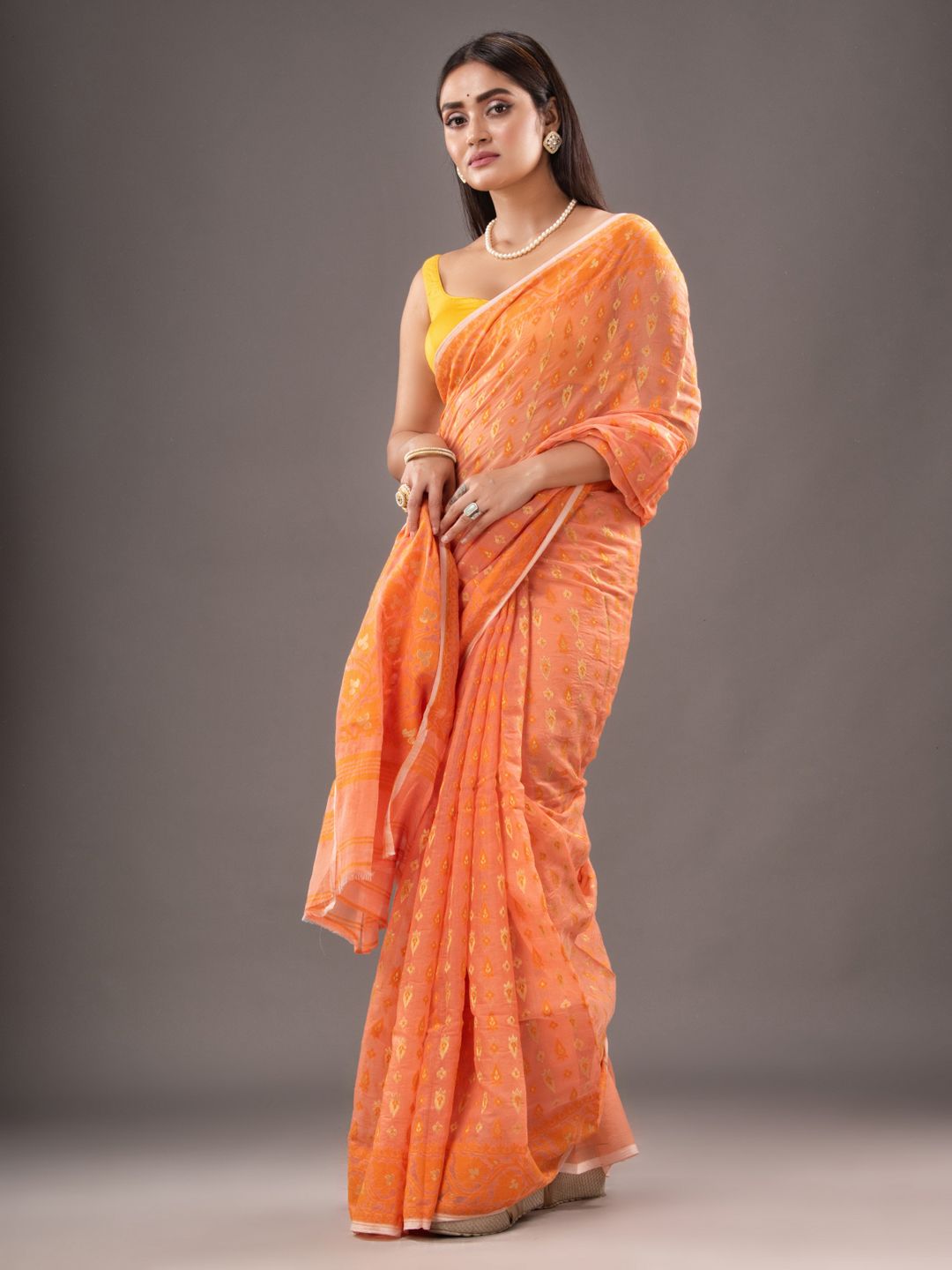 Silk Cotton  buti work  Jamdani Saree