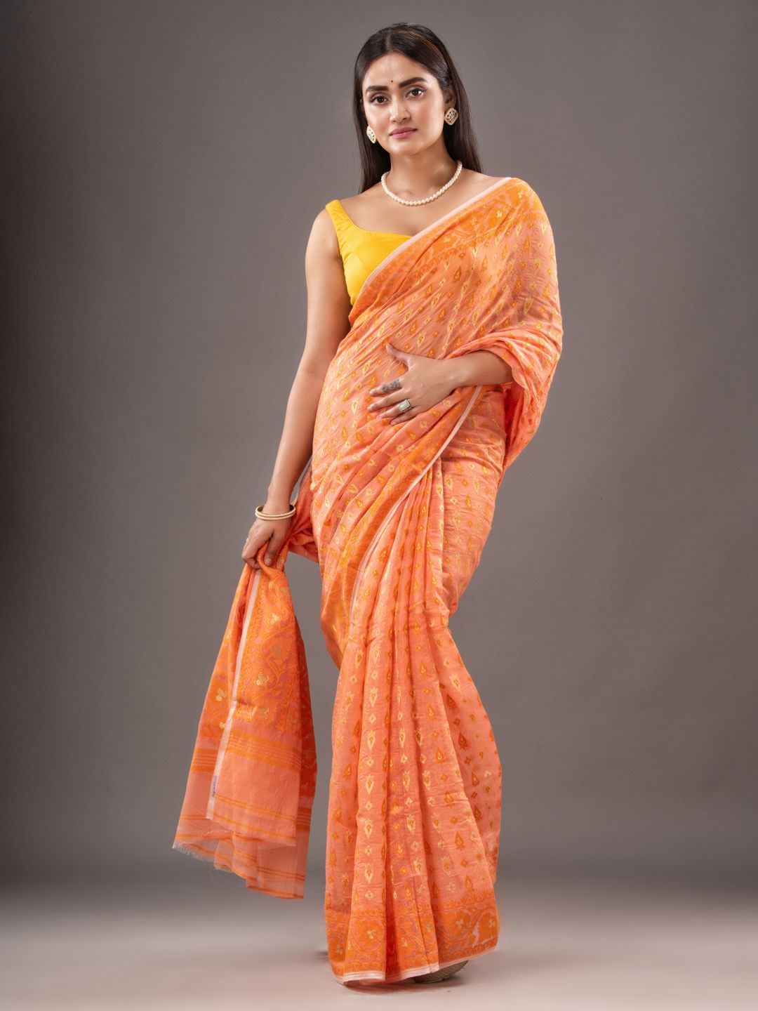 Silk Cotton  buti work  Jamdani Saree