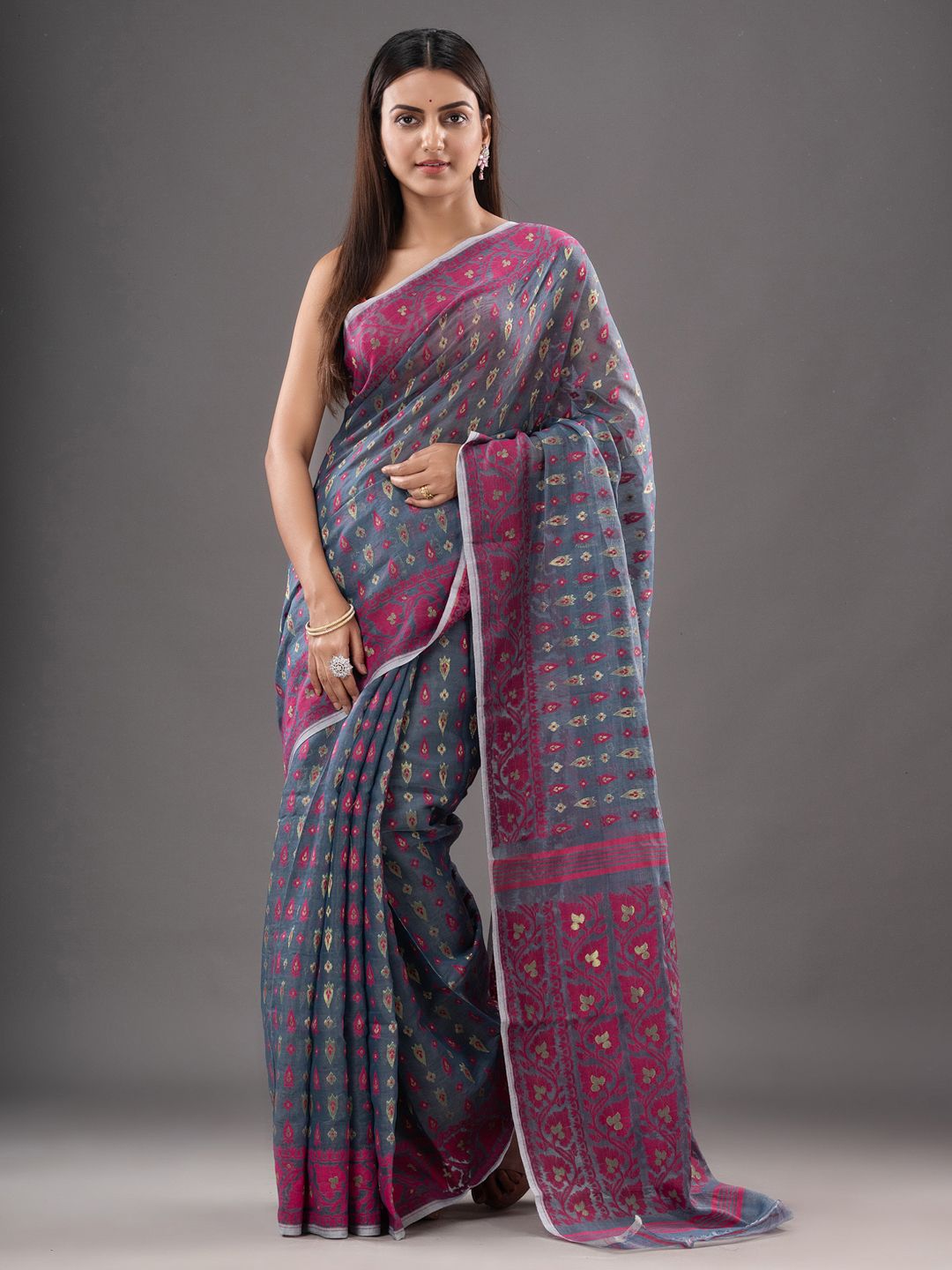 Silk Cotton  buti work  Jamdani Saree