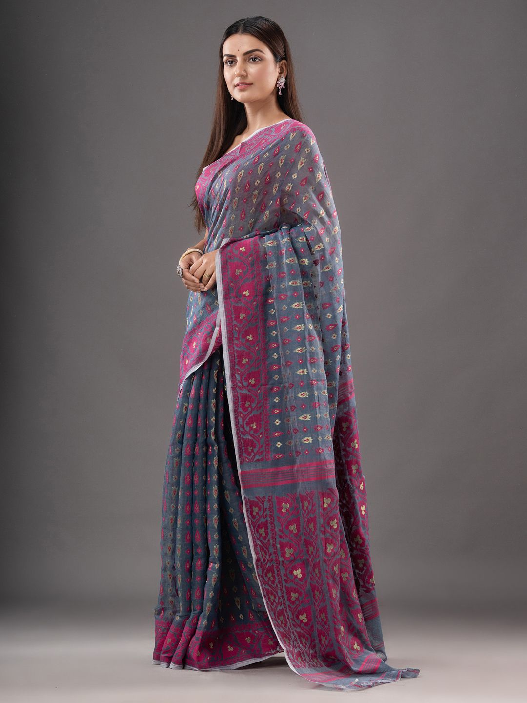 Silk Cotton  buti work  Jamdani Saree