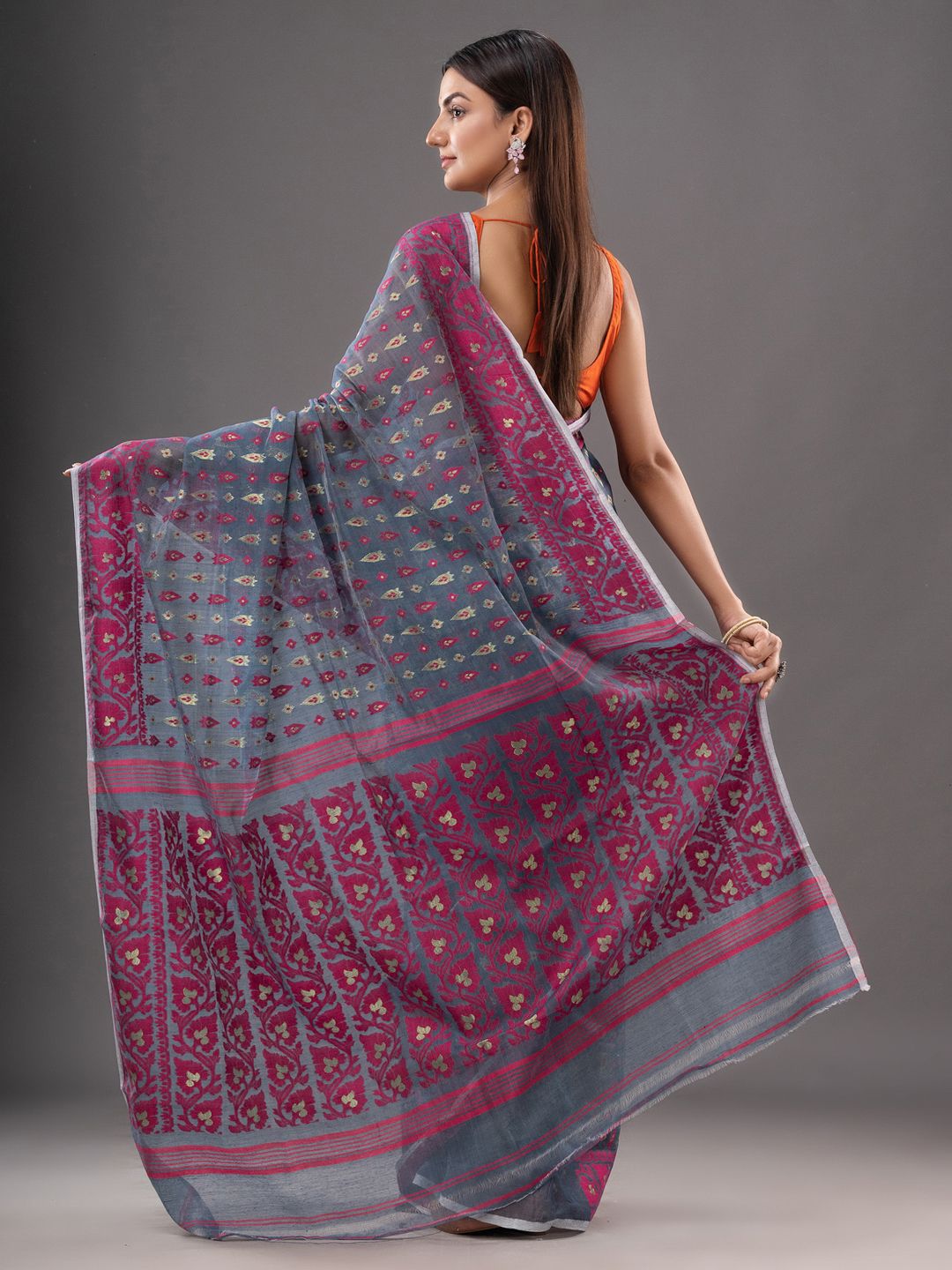 Silk Cotton  buti work  Jamdani Saree