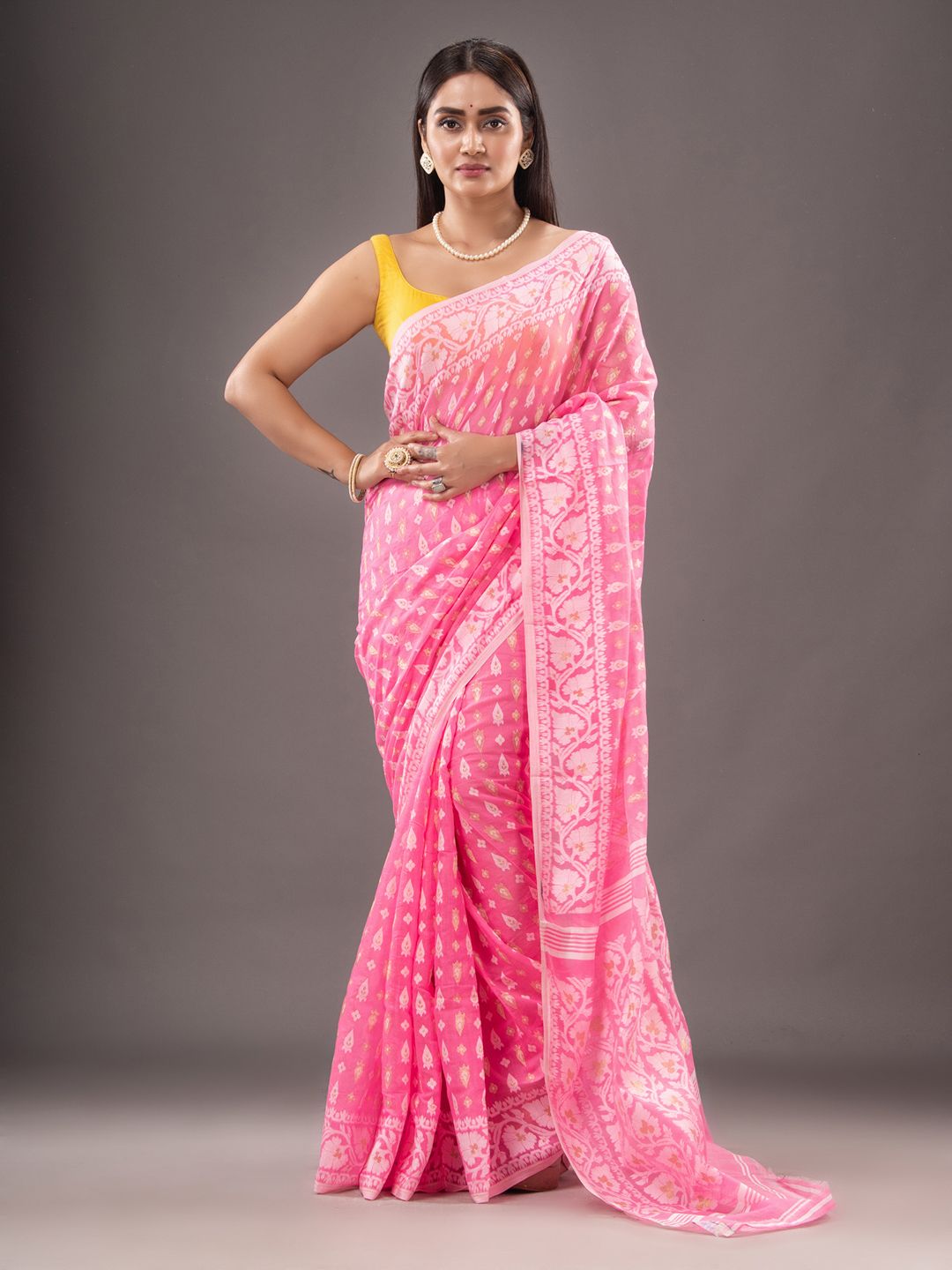 Silk Cotton  buti work  Jamdani Saree