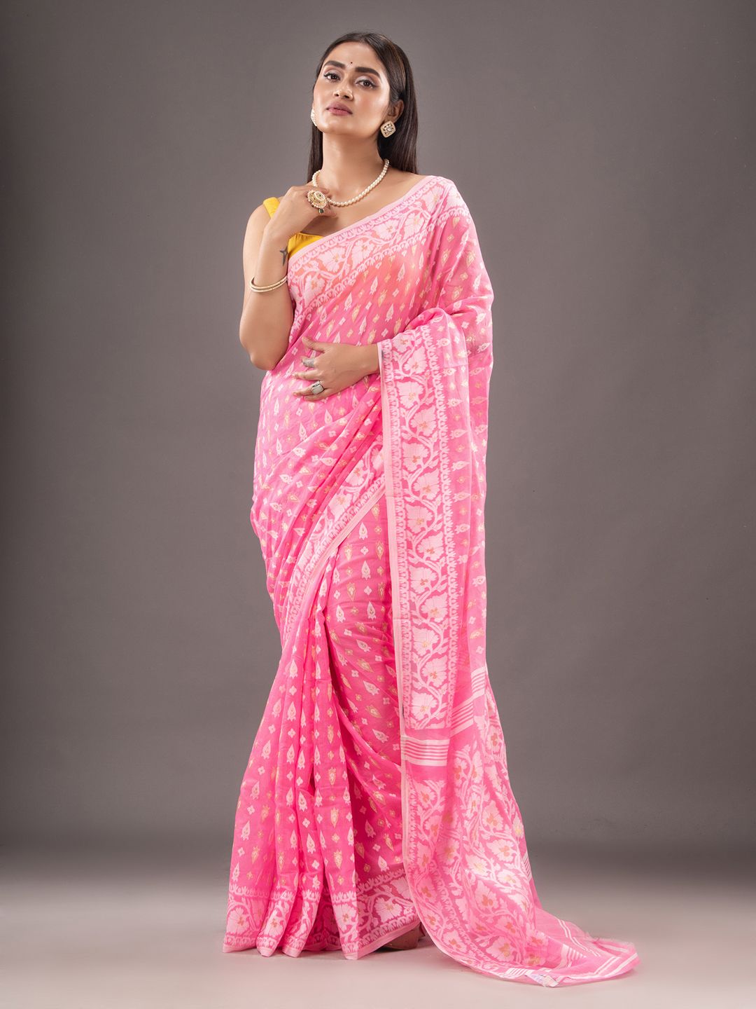 Silk Cotton  buti work  Jamdani Saree