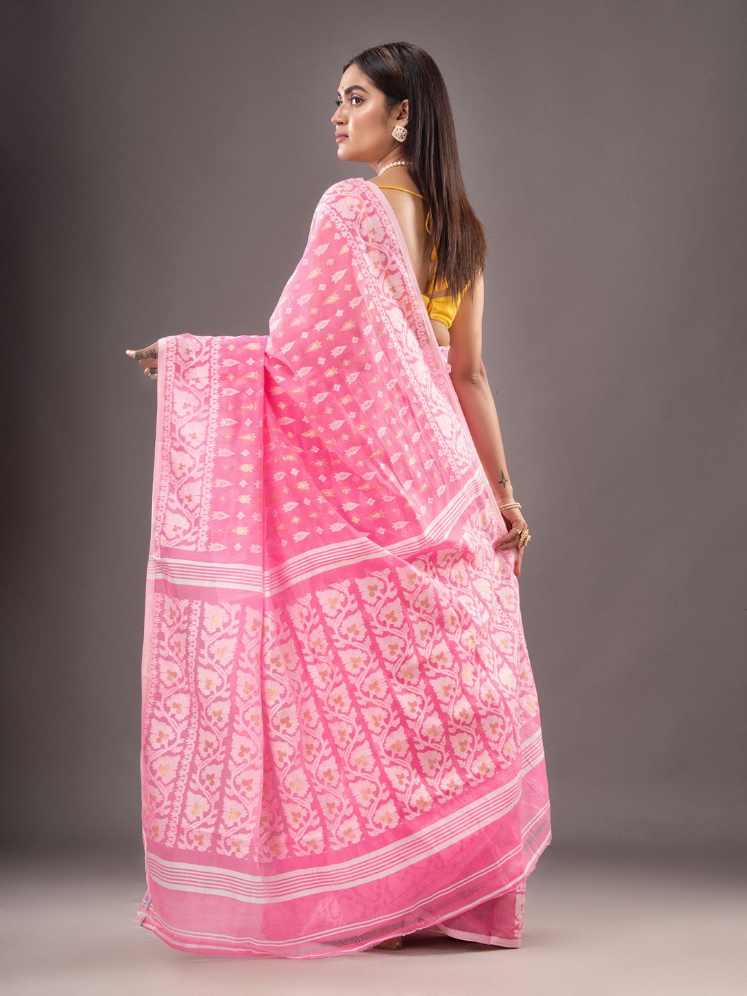 Silk Cotton  buti work  Jamdani Saree