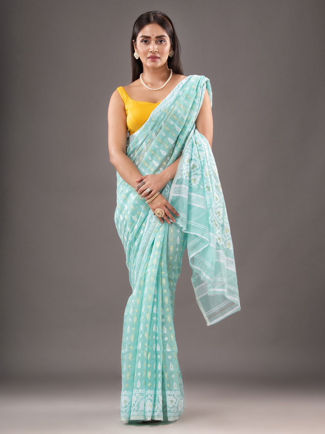 Silk Cotton  buti work  Jamdani Saree